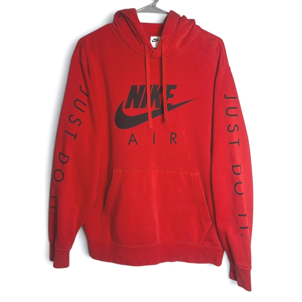 Nike Air Hoodie Red Large Just Do It Sleeve Logo Pullover Sweatshirt